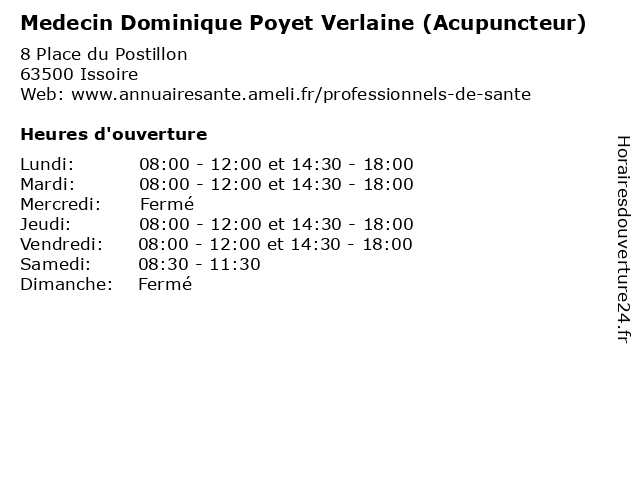 Medecin Dominique Poyet Verlaine (Acupuncteur) à Issoire: adresse et heures d'ouverture