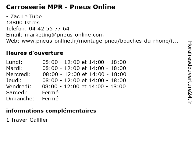 Carrosserie MPR - Pneus Online à Istres: adresse et heures d'ouverture
