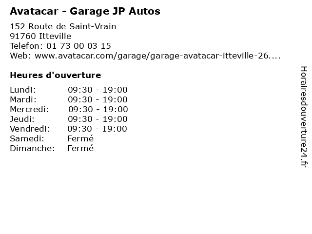 Avatacar - Garage JP Autos à Itteville: adresse et heures d'ouverture