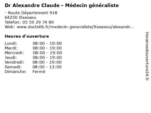 Dr Alexandre Claude - Médecin généraliste à Itxassou: adresse et heures d'ouverture