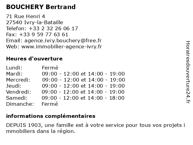 BOUCHERY Bertrand à Ivry-la-Bataille: adresse et heures d'ouverture