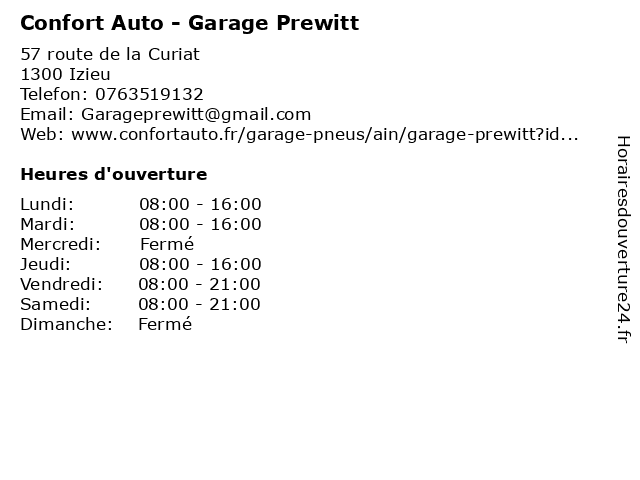 Confort Auto - Garage Prewitt à Izieu: adresse et heures d'ouverture