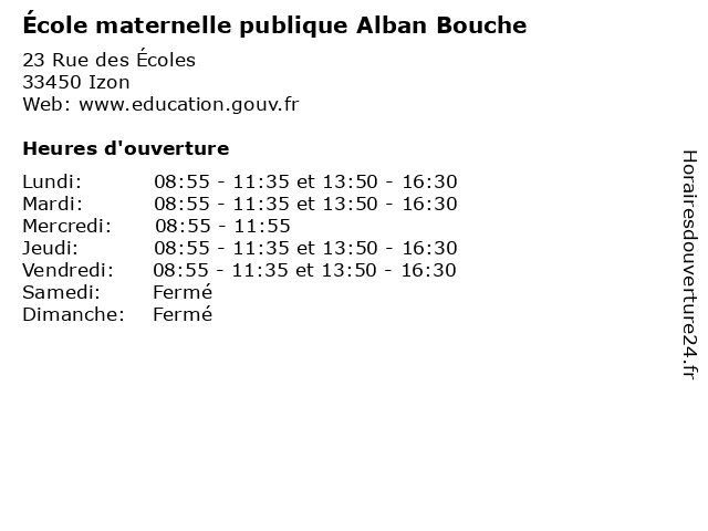 École maternelle publique Alban Bouche à Izon: adresse et heures d'ouverture