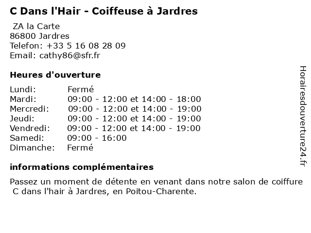 C Dans l'Hair - Coiffeuse à Jardres à Jardres: adresse et heures d'ouverture