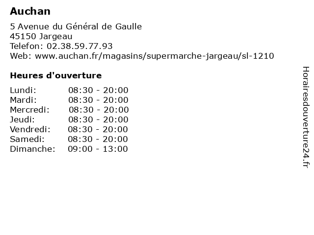ᐅ Horaires d'ouverture „Auchan“ | 5 Avenue du Général de Gaulle à Jargeau