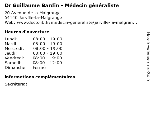 Dr Guillaume Bardin - Médecin généraliste à Jarville-la-Malgrange: adresse et heures d'ouverture