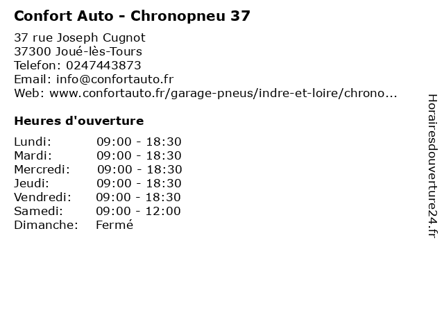 Confort Auto - Chronopneu 37 à Joué-lès-Tours: adresse et heures d'ouverture