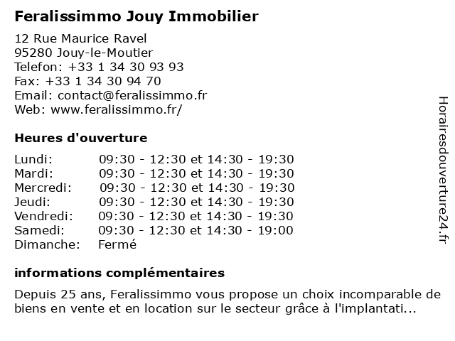 Feralissimmo Jouy Immobilier à Jouy-le-Moutier: adresse et heures d'ouverture