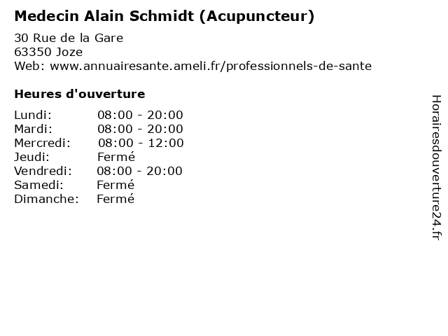 Medecin Alain Schmidt (Acupuncteur) à Joze: adresse et heures d'ouverture