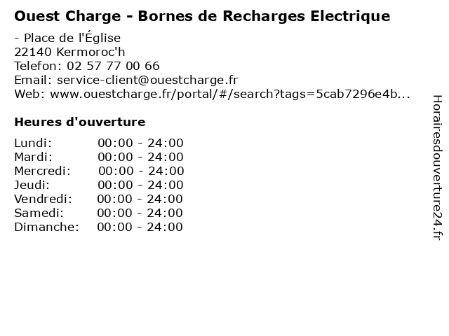 Ouest Charge - Bornes de Recharges Electrique à Kermoroc'h: adresse et heures d'ouverture
