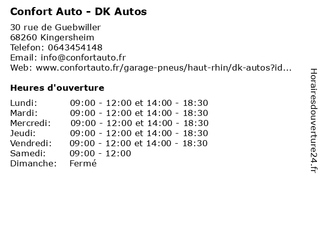 Confort Auto - DK Autos à Kingersheim: adresse et heures d'ouverture