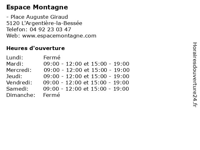 Espace Montagne à L'Argentière-la-Bessée: adresse et heures d'ouverture