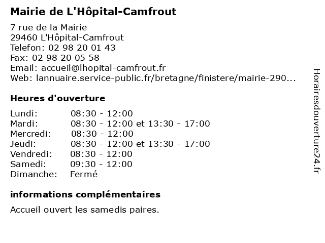 Mairie de L'Hôpital-Camfrout à L'Hôpital-Camfrout: adresse et heures d'ouverture
