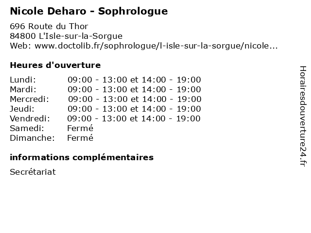 Nicole Deharo - Sophrologue à L'Isle-sur-la-Sorgue: adresse et heures d'ouverture
