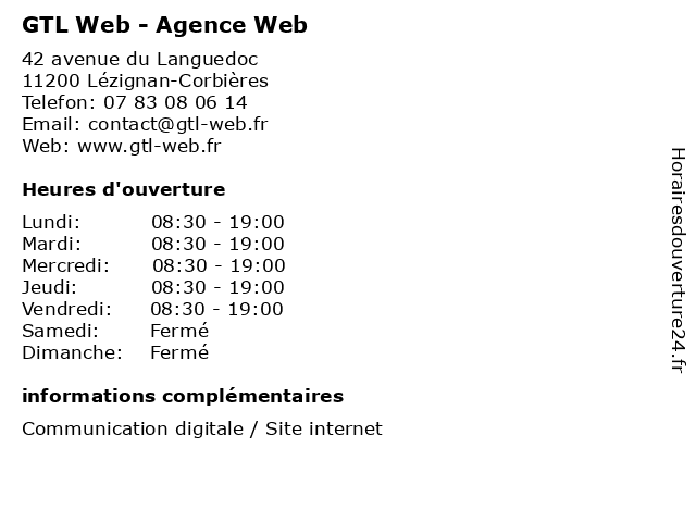 GTL Web - Agence Web à Lézignan-Corbières: adresse et heures d'ouverture