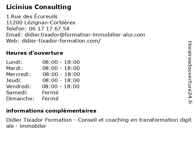Licinius Consulting à Lézignan-Corbières: adresse et heures d'ouverture