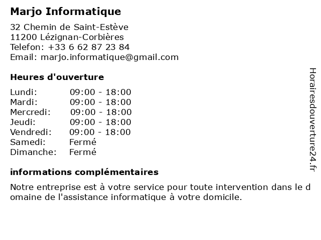 Marjo Informatique à Lézignan-Corbières: adresse et heures d'ouverture