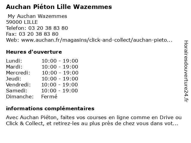 Auchan Piéton Lille Wazemmes à LILLE: adresse et heures d'ouverture