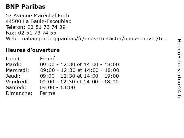 BNP Paribas à La Baule-Escoublac: adresse et heures d'ouverture