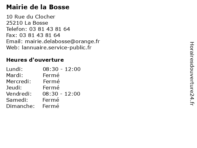 Mairie de la Bosse à La Bosse: adresse et heures d'ouverture