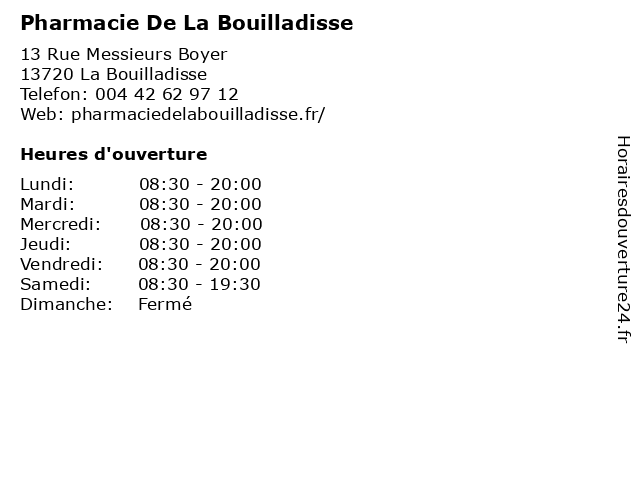 Pharmacie De La Bouilladisse à La Bouilladisse: adresse et heures d'ouverture