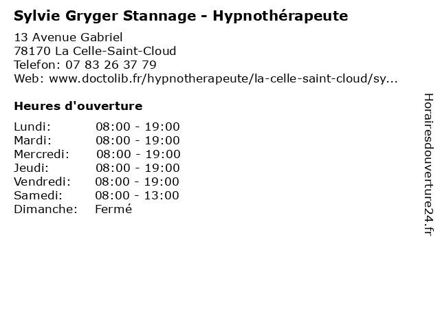 Sylvie Gryger Stannage - Hypnothérapeute à La Celle-Saint-Cloud: adresse et heures d'ouverture