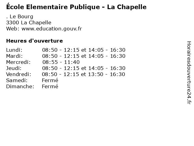 École Elementaire Publique - La Chapelle à La Chapelle: adresse et heures d'ouverture