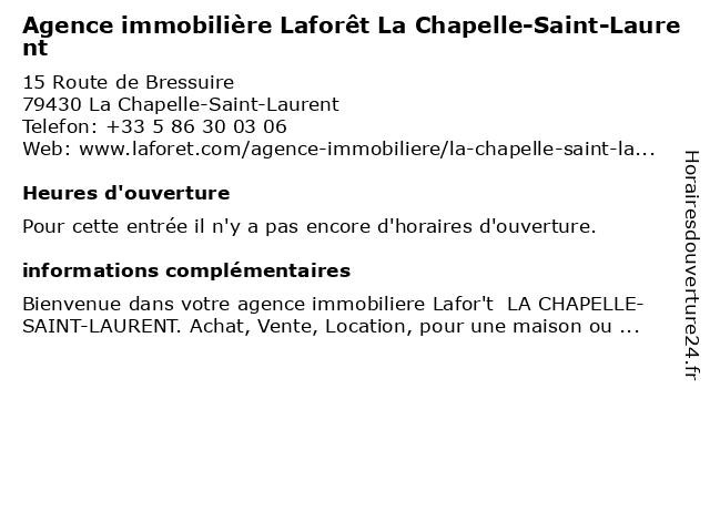 Agence immobilière Laforêt La Chapelle-Saint-Laurent à La Chapelle-Saint-Laurent: adresse et heures d'ouverture