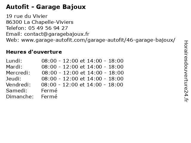 Autofit - Garage Bajoux à La Chapelle-Viviers: adresse et heures d'ouverture