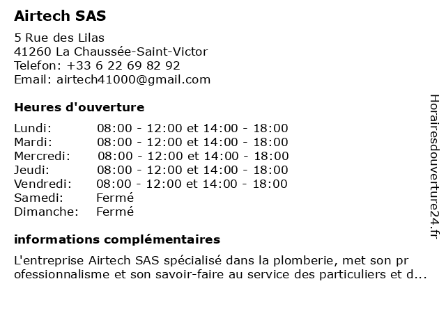 Airtech SAS à La Chaussée-Saint-Victor: adresse et heures d'ouverture
