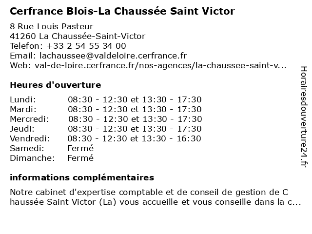Cerfrance - Expertise Comptable à La Chaussée-Saint-Victor: adresse et heures d'ouverture