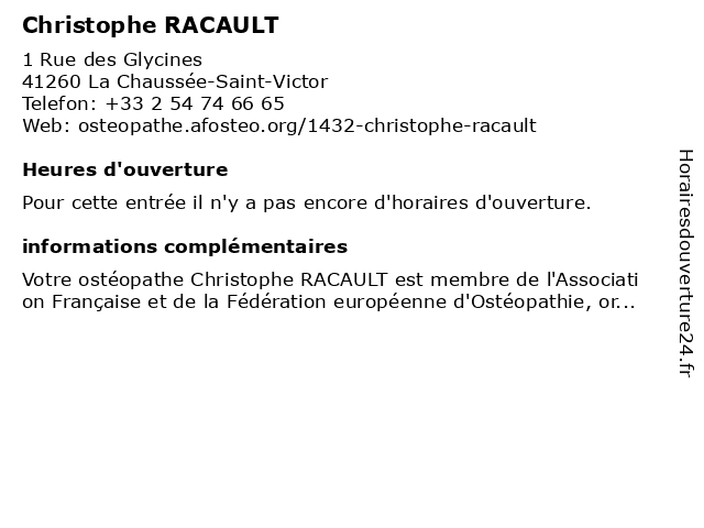 Christophe RACAULT à La Chaussée-Saint-Victor: adresse et heures d'ouverture