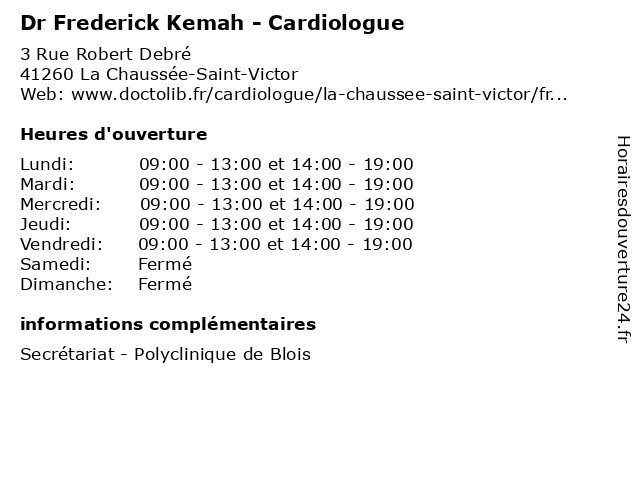 Dr Frederick Kemah - Cardiologue à La Chaussée-Saint-Victor: adresse et heures d'ouverture