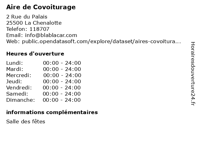 Aire de Covoiturage à La Chenalotte: adresse et heures d'ouverture