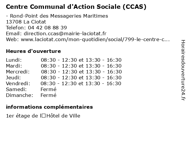Centre Communal d'Action Sociale (CCAS) à La Ciotat: adresse et heures d'ouverture