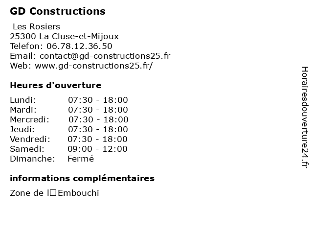 GD Constructions à La Cluse-et-Mijoux: adresse et heures d'ouverture