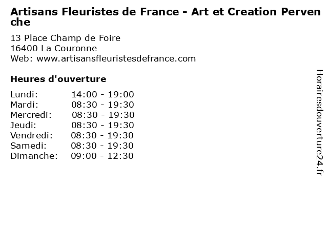 Artisans Fleuristes de France - Art et Creation Pervenche à La Couronne: adresse et heures d'ouverture