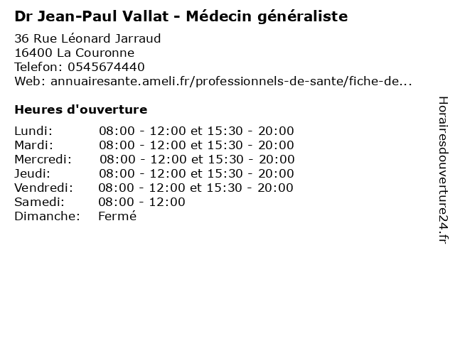 Dr Jean-Paul Vallat - Médecin généraliste à La Couronne: adresse et heures d'ouverture