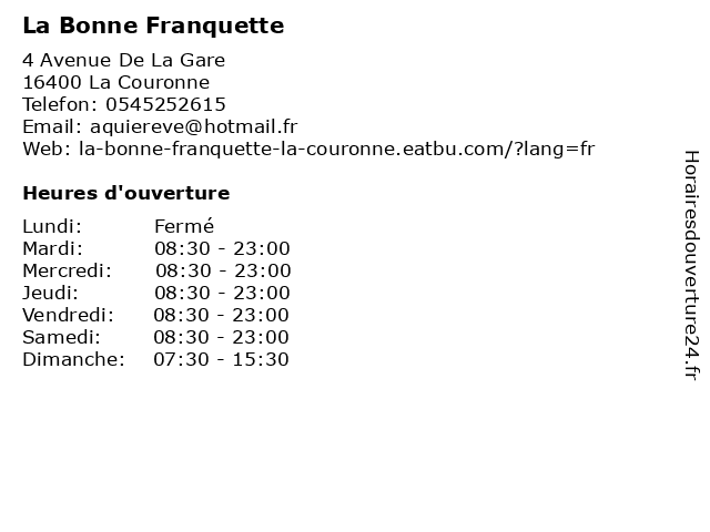 La Bonne Franquette à La Couronne: adresse et heures d'ouverture
