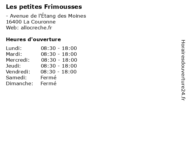 Les petites Frimousses à La Couronne: adresse et heures d'ouverture