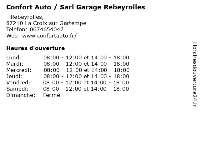 Confort Auto / Sarl Garage Rebeyrolles à La Croix sur Gartempe: adresse et heures d'ouverture
