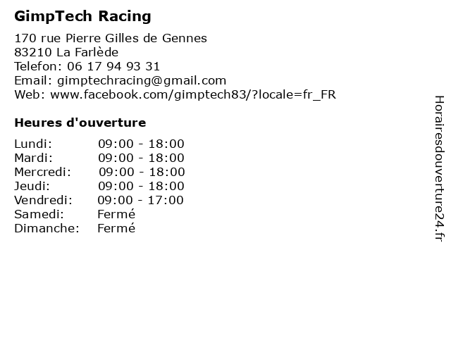 GimpTech Racing à La Farlède: adresse et heures d'ouverture