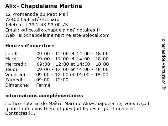 Alix- Chapdelaine Martine à La Ferté-Bernard: adresse et heures d'ouverture