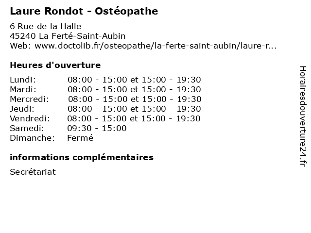Laure Rondot - Ostéopathe à La Ferté-Saint-Aubin: adresse et heures d'ouverture