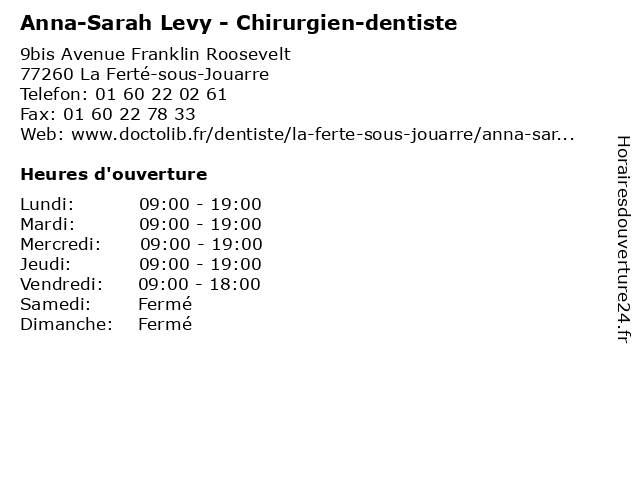 Anna-Sarah Levy - Chirurgien-dentiste à La Ferté-sous-Jouarre: adresse et heures d'ouverture