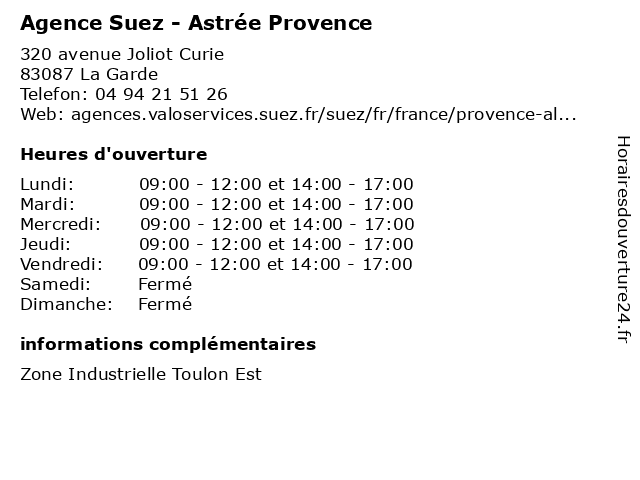 Agence Suez - Astrée Provence à La Garde: adresse et heures d'ouverture