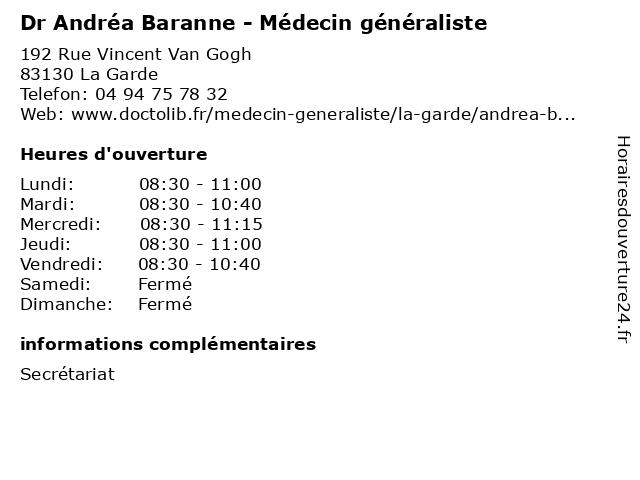 Dr Andréa Baranne - Médecin généraliste à La Garde: adresse et heures d'ouverture