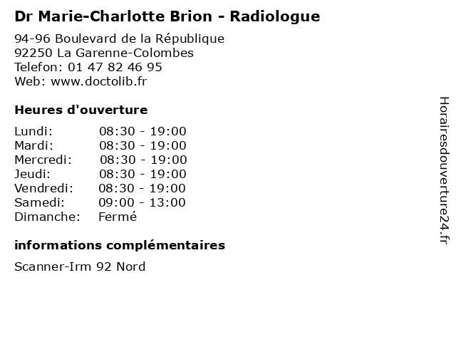 Dr Marie-Charlotte Brion - Radiologue à La Garenne-Colombes: adresse et heures d'ouverture