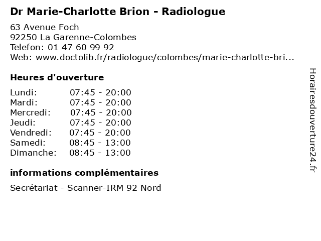 Dr Marie-Charlotte Brion - Radiologue à La Garenne-Colombes: adresse et heures d'ouverture