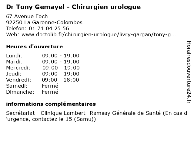 Dr Tony Gemayel - Chirurgien urologue à La Garenne-Colombes: adresse et heures d'ouverture